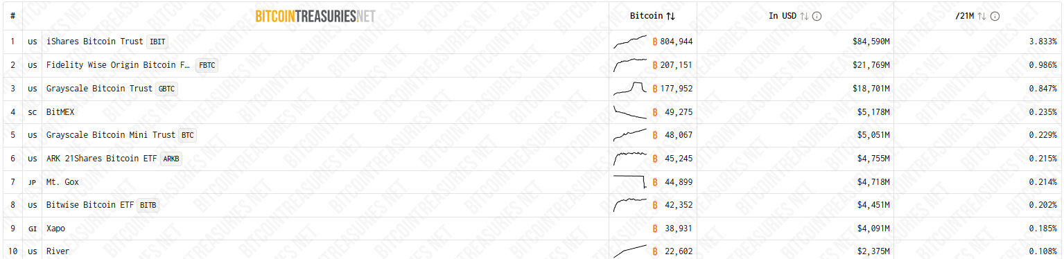 Bitcoin ETFs largest holders