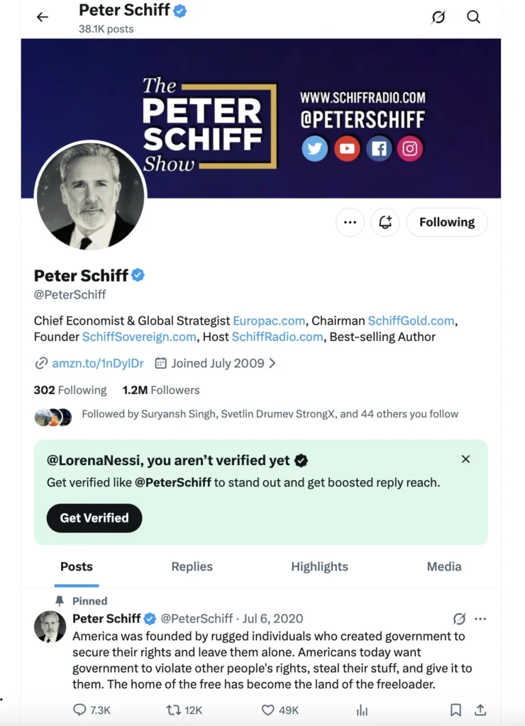 PeterSchiff Profile | Source: @PeterSchiff
