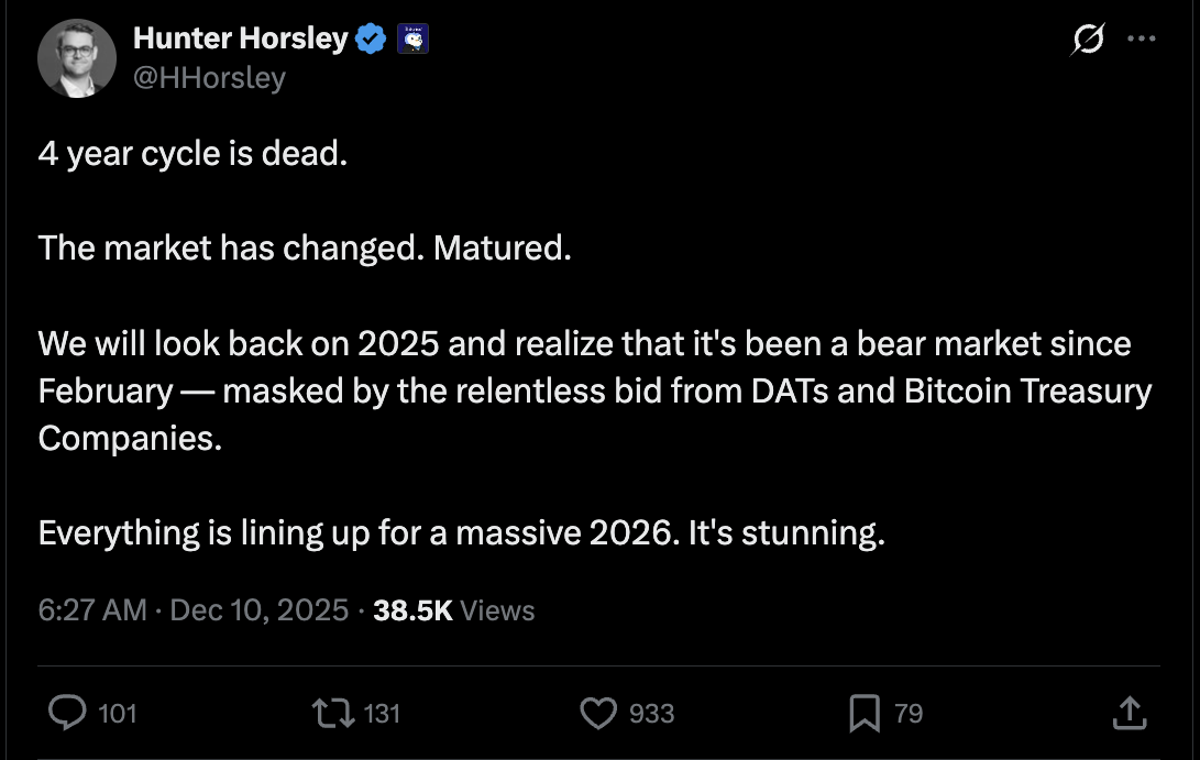 Hunter Horsley has also remained bullish on Bitcoin.