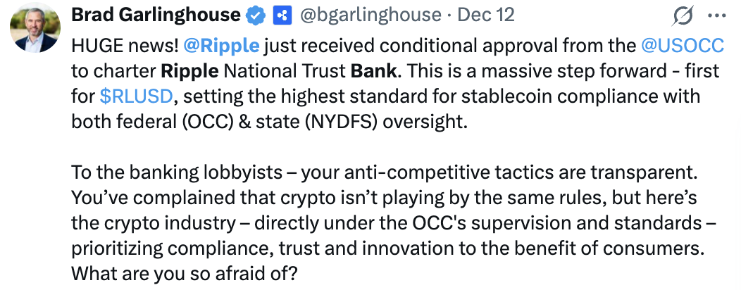 Ripple's Brad Garlinghouse tweet