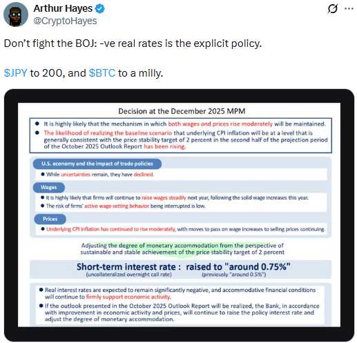 Arthur Hayes expectations on BoJ