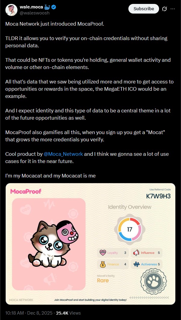 MocaProof launch on X