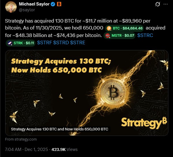 Saylor head of Strategy's latest announcement.