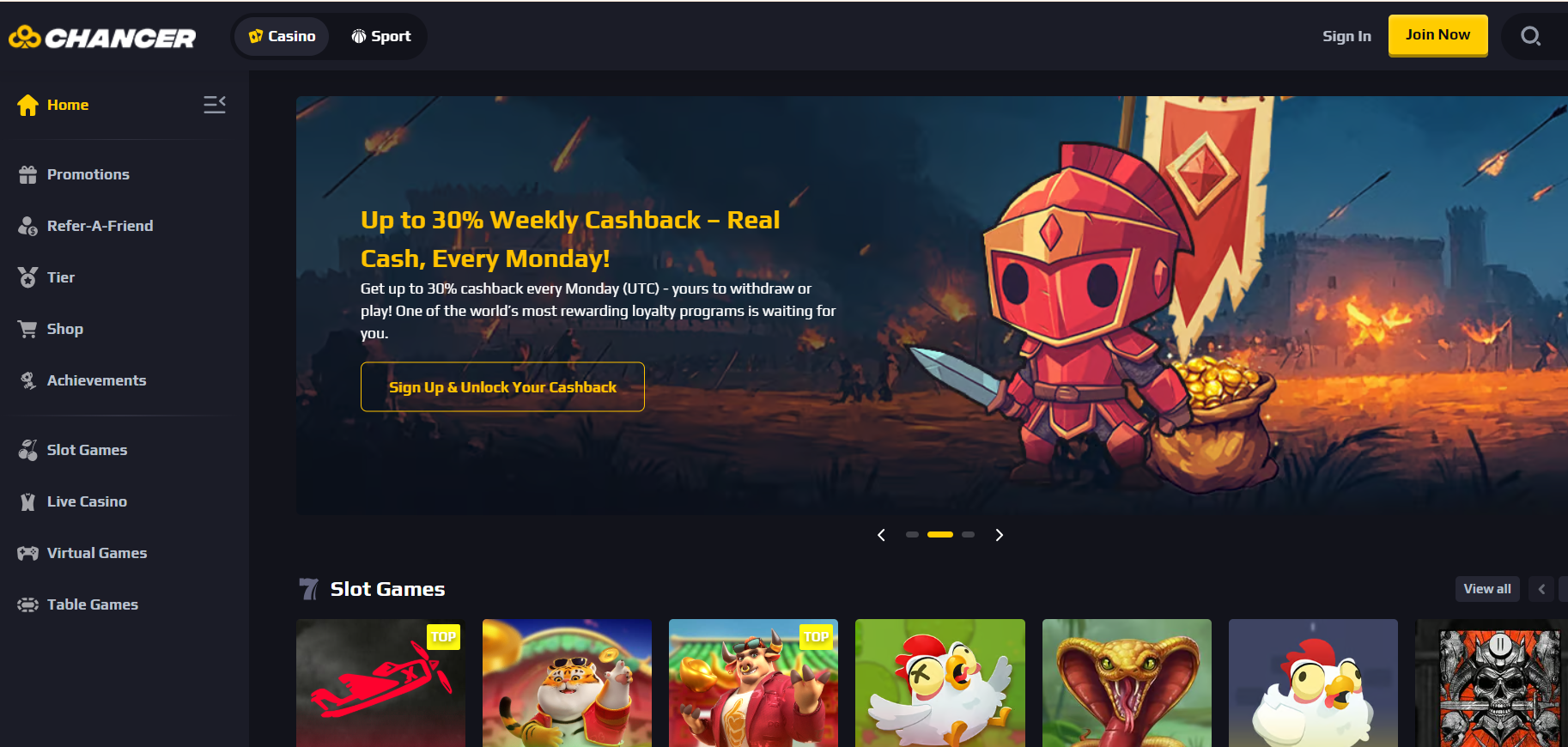 CCN Chancer.bet review homepage screenshot