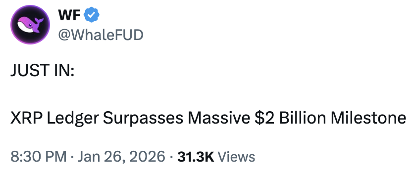 XRPL surpasses $2 billion in tokenized assets