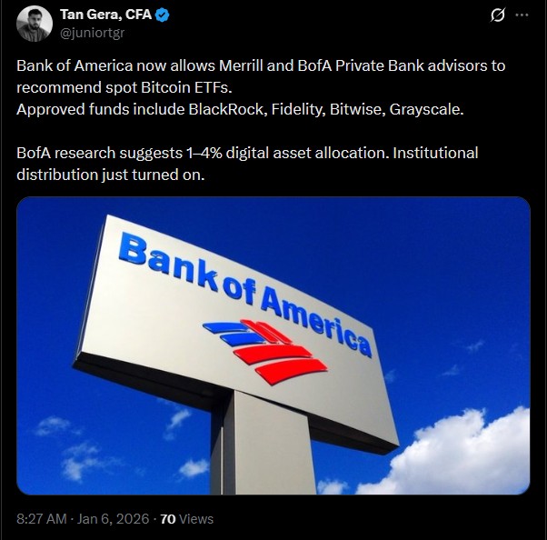 Bank of America now recommends Bitcoin products.
