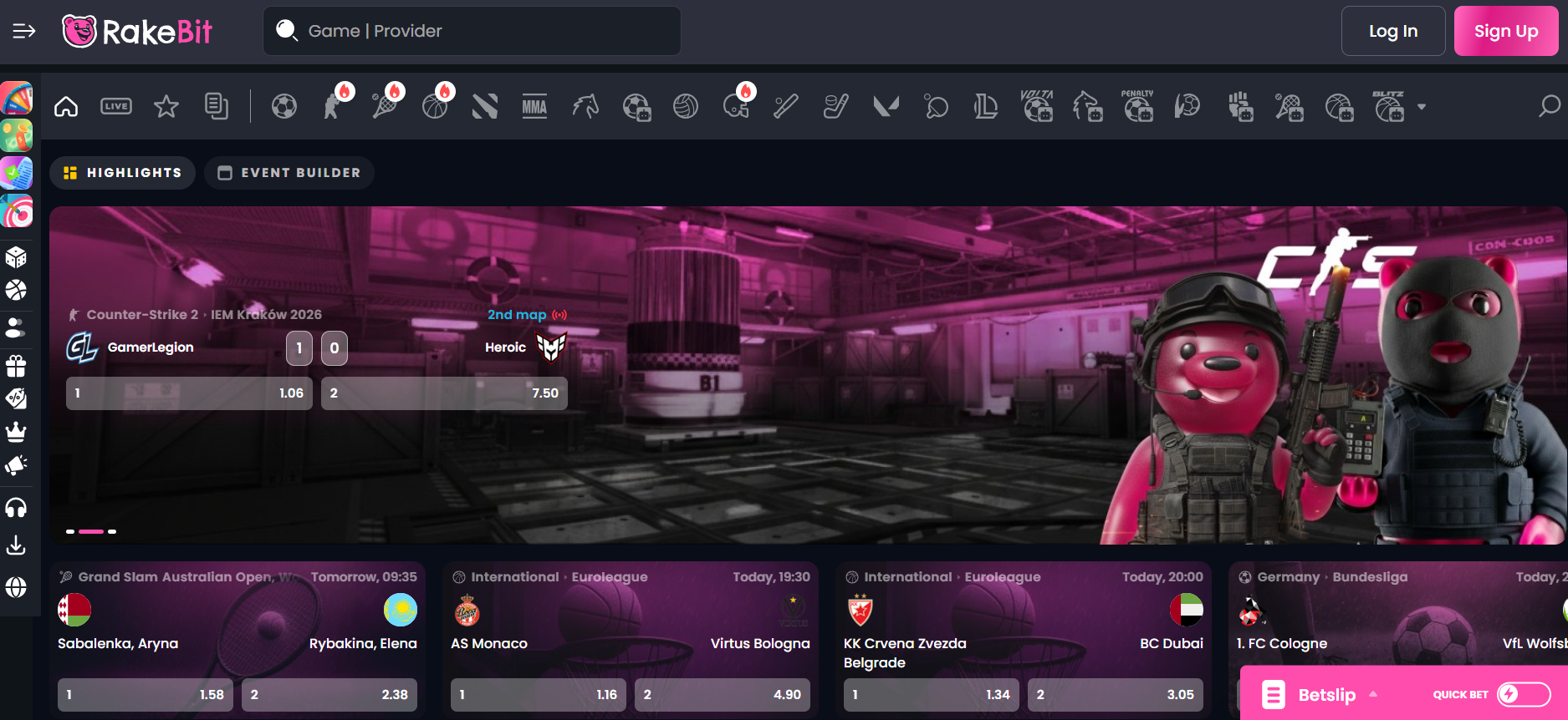 CCN rakebit review sportsbook screenshot