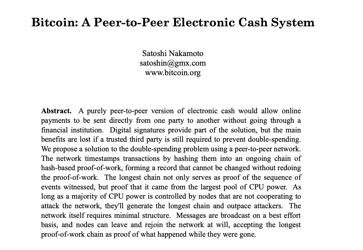 Bitcoin whitepaper by Satoshi Nakamoto | Source: USSC