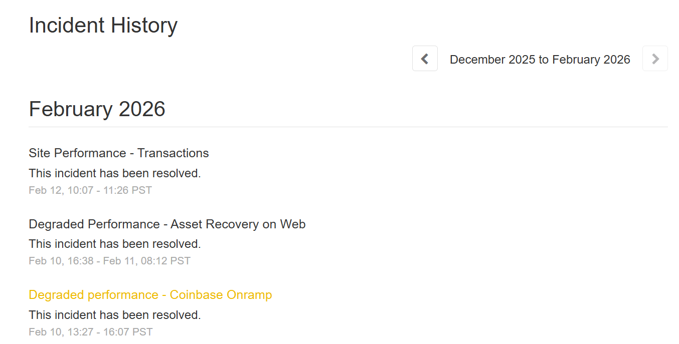 Coinbase status page