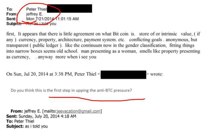 Email exchanges between Epstein and Peter Thiel