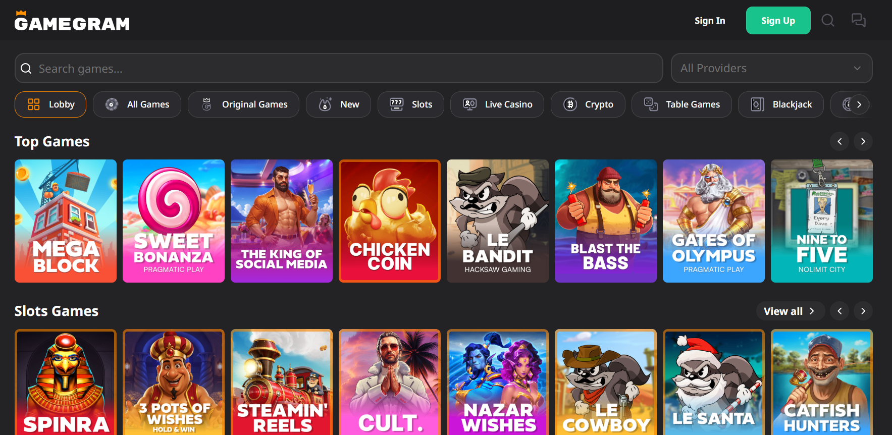 Gamegram casino games screenshot