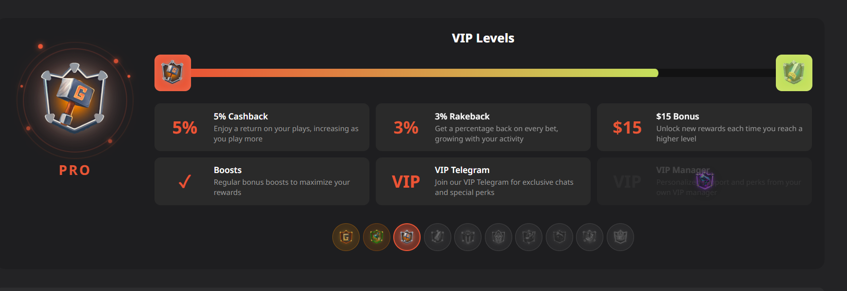 Gamegram casino vip program screenshot