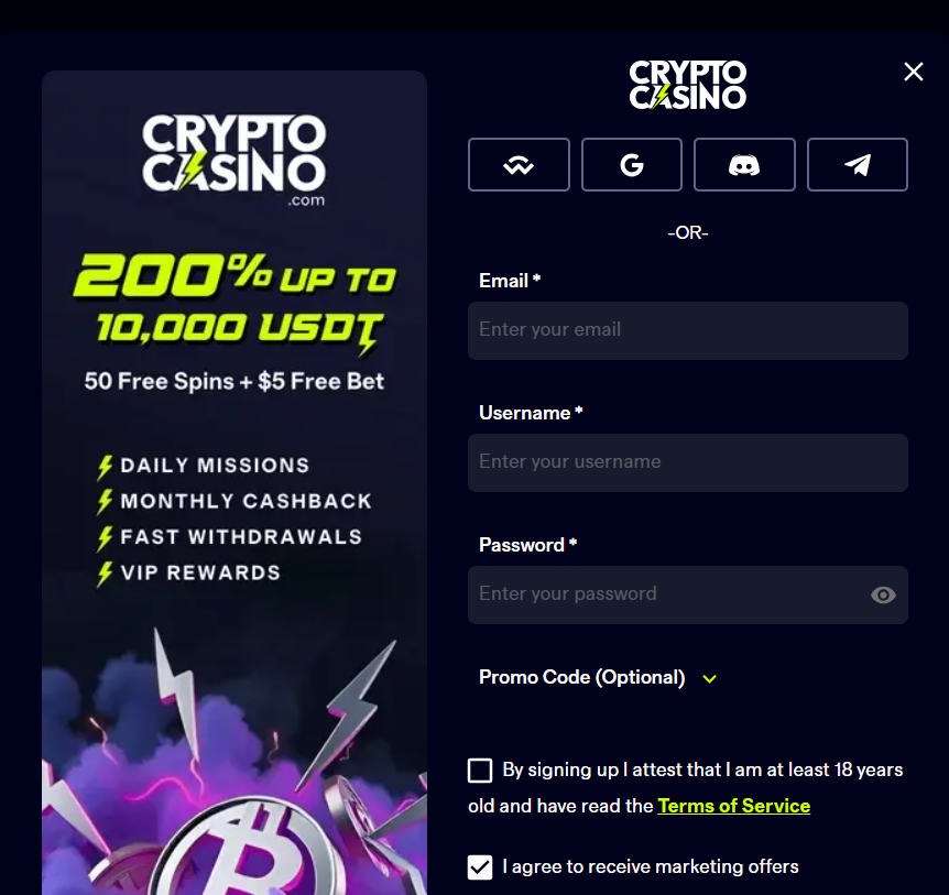 cryptocasino.com review sign up from screenshot