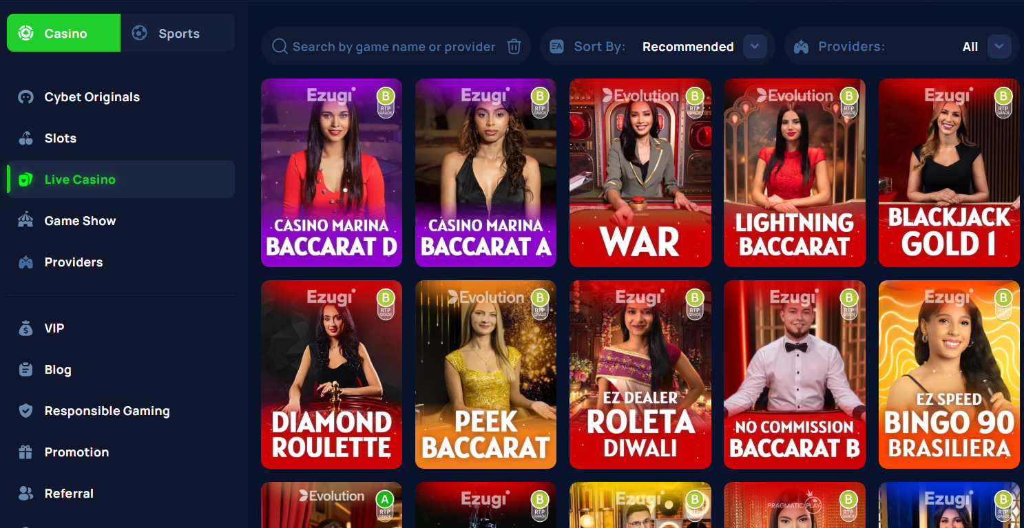 cybet review live games screenshot