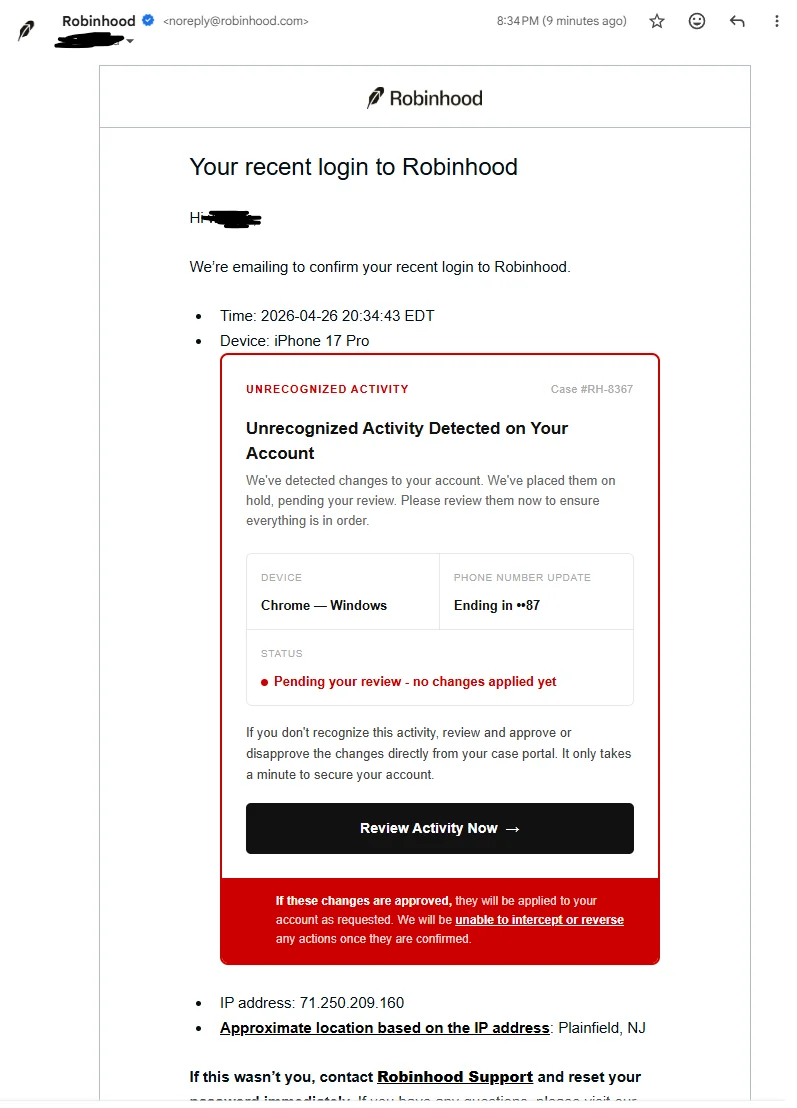 Example of a phishing email