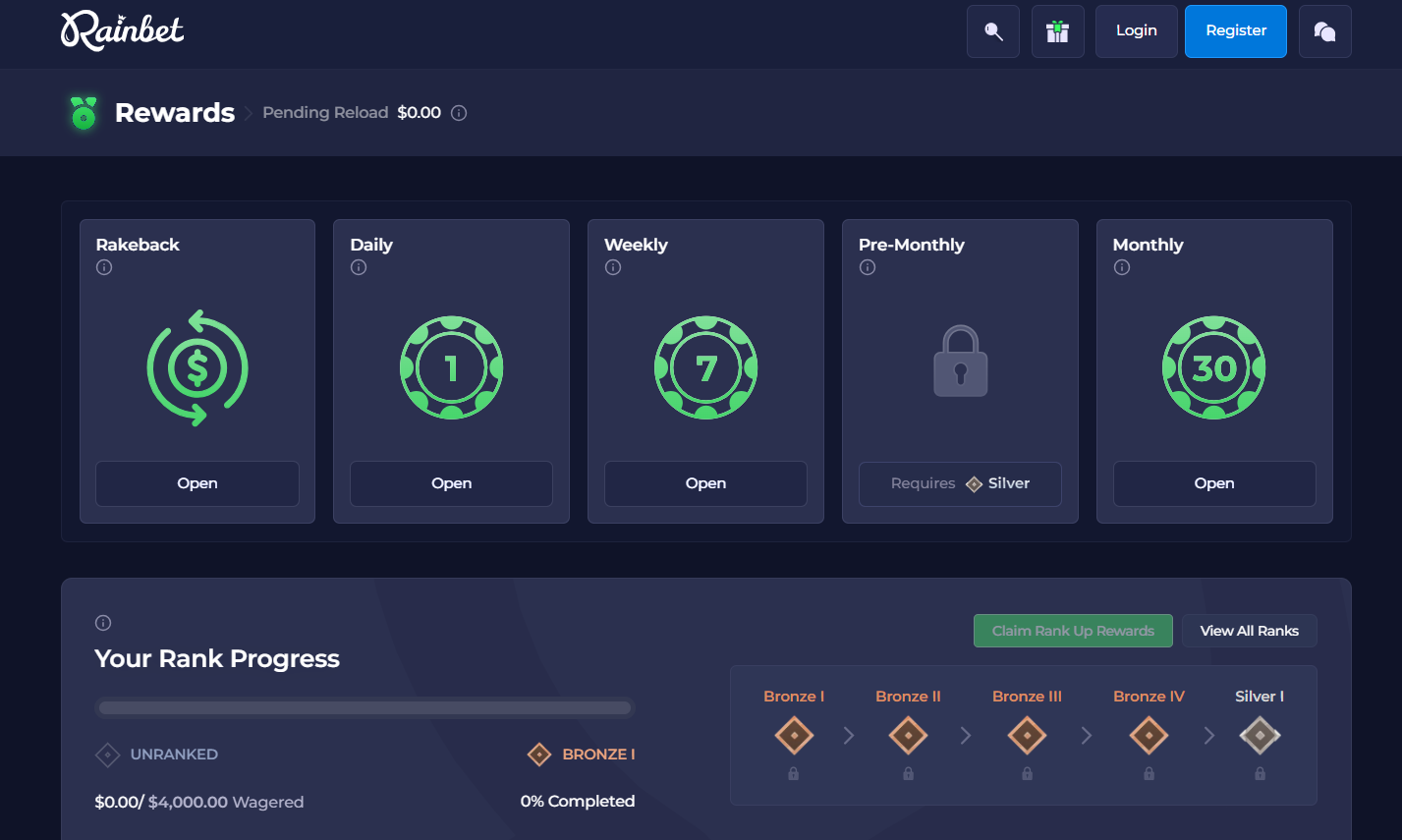 Rainbet review rewards screenshot