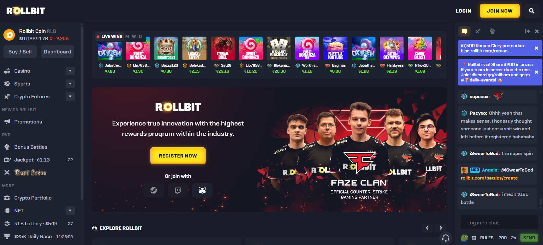 Rollbit review homepage screenshot