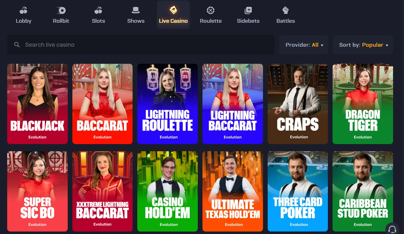 Rollbit review live games screenshot