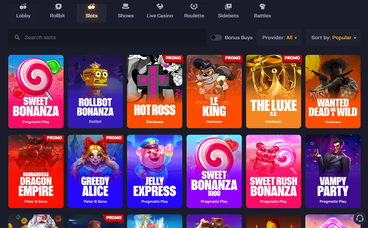 Rollbit review slots screenshot