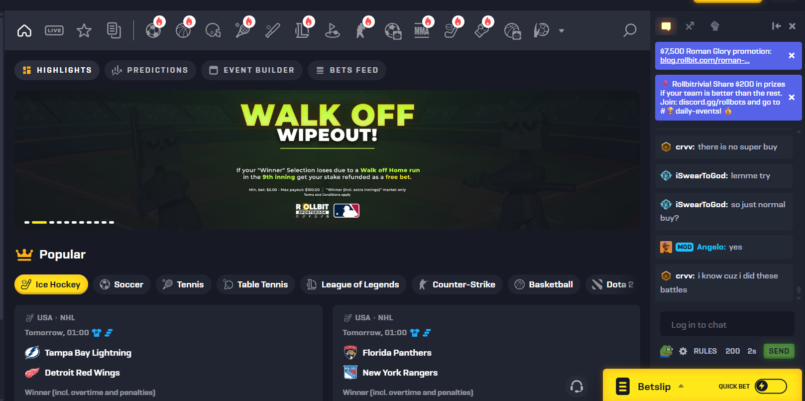 Rollbit review sportbook section screenshot