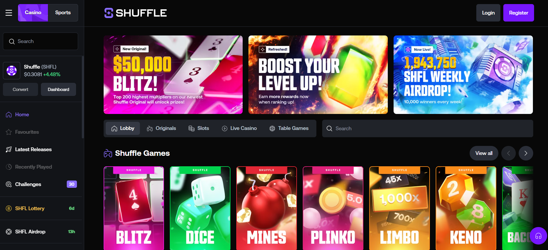 Shuffle review homepage screenshot
