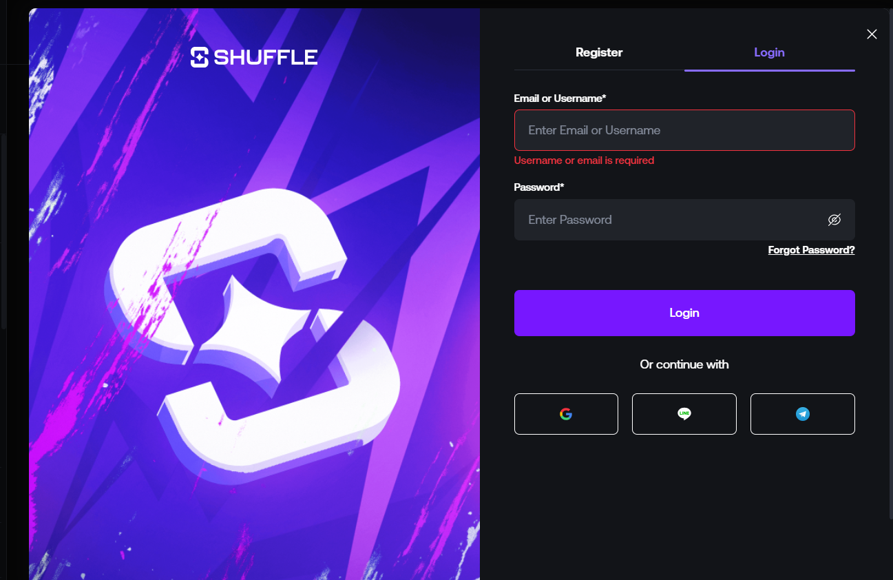shuffle review sign up form screenshot