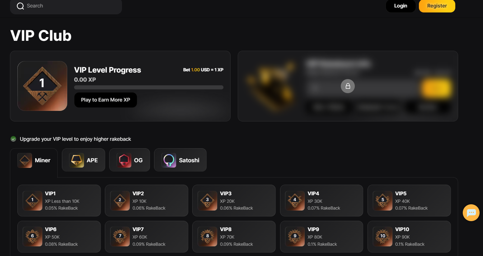 96.com casino review VIP program screenshot