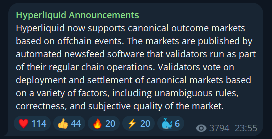 Hyperliquid launches canonical prediction markets