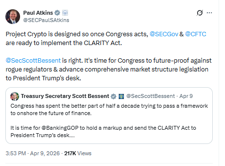 SEC Chairman Paul Atkins and US Treasury Secretary Scott Bessent on CLARITY Act