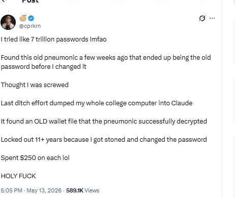 An X user used Claude to recover lost Bitcoin
