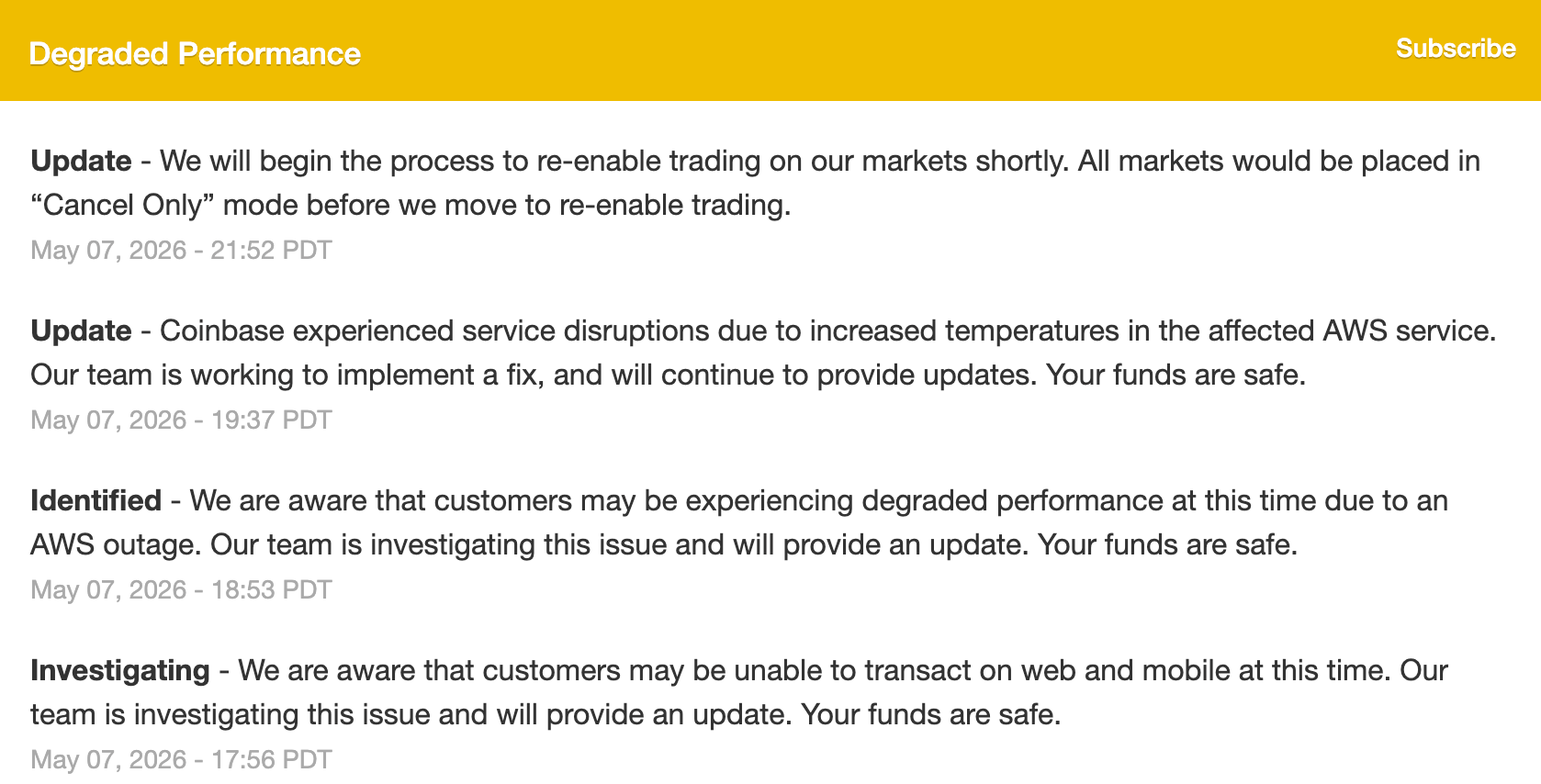 Coinbase outage.
