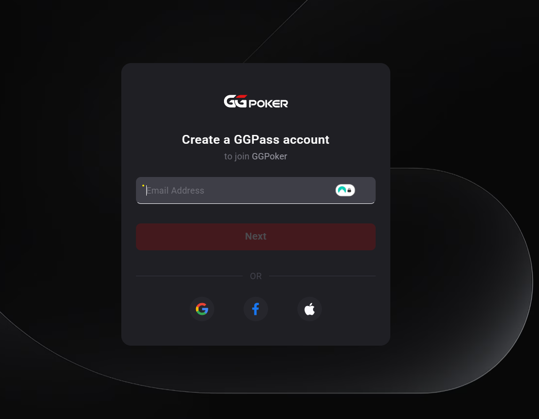 GGPoker review sign up form screenshot