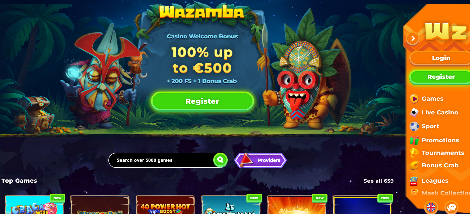 wazamba review homepage screenshot