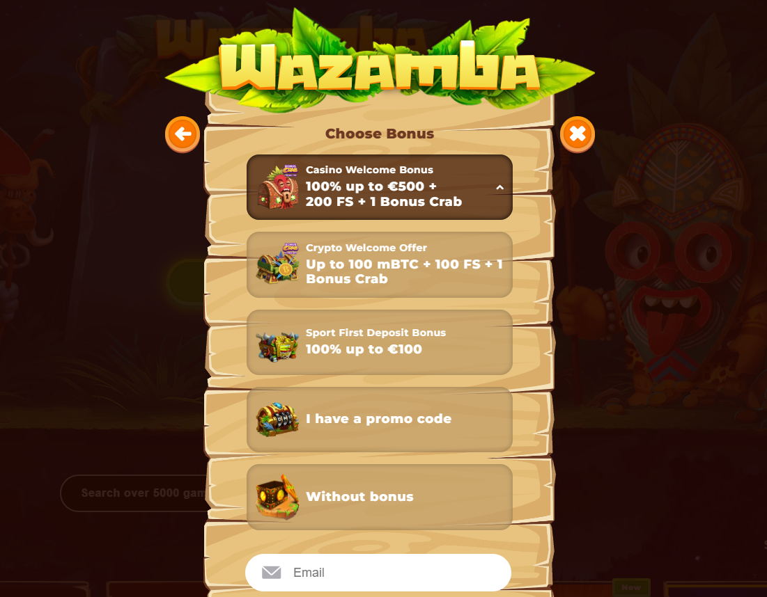 wazamba review sign up screenshot