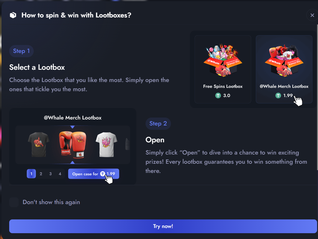 Whale.io casino review lootboxes screenshot