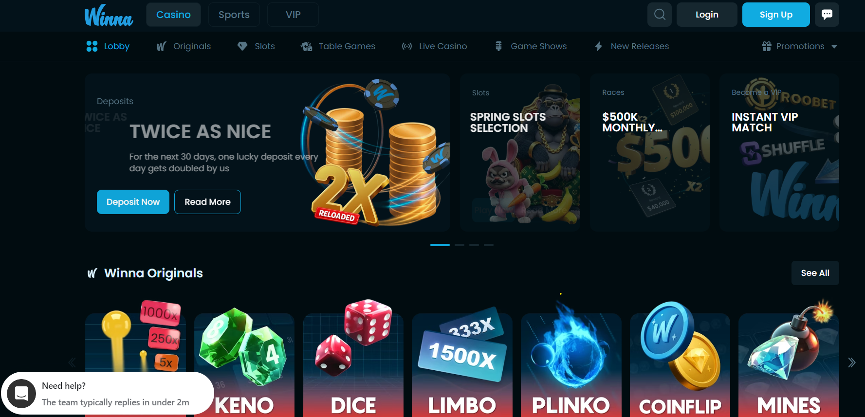winna casino review homepage screenshot