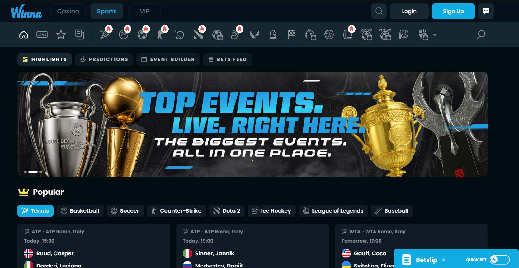 winna review sportsbook screenshot
