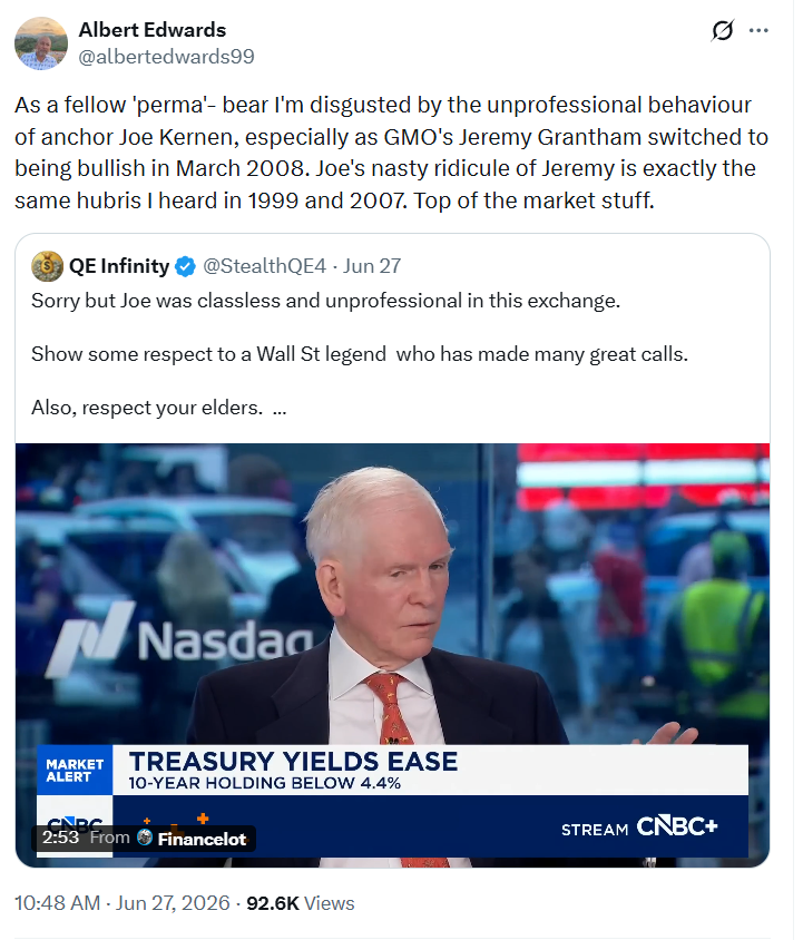 Albert Edwards Defends Jeremy Grantham's Warning