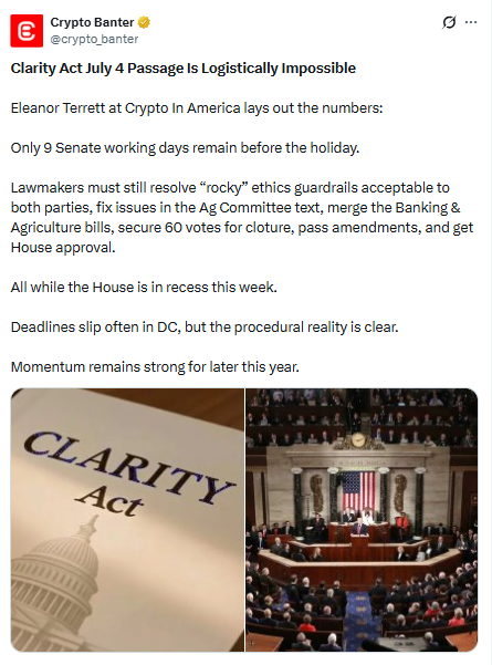 Clarity Act's July 4 passage seems impossible