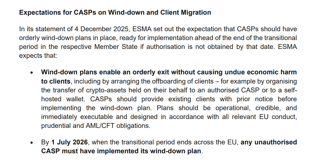 ESMA Requires Exchange Wind-Down Plans