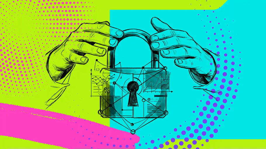 Padlock on green and blue background