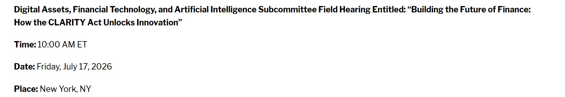 CLARITY Act's July 17 hearing