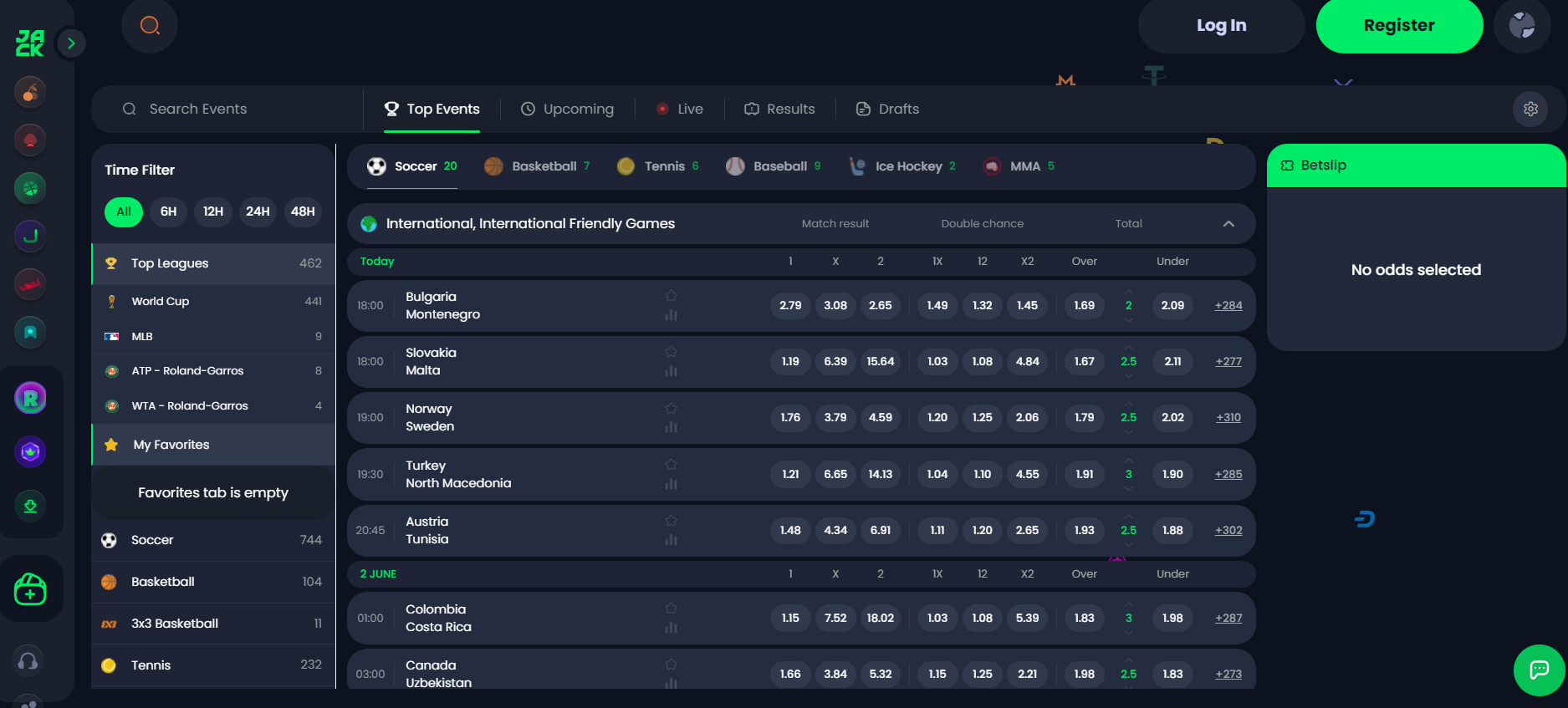 Jack.com sportsbook review sports betting section e screenshot