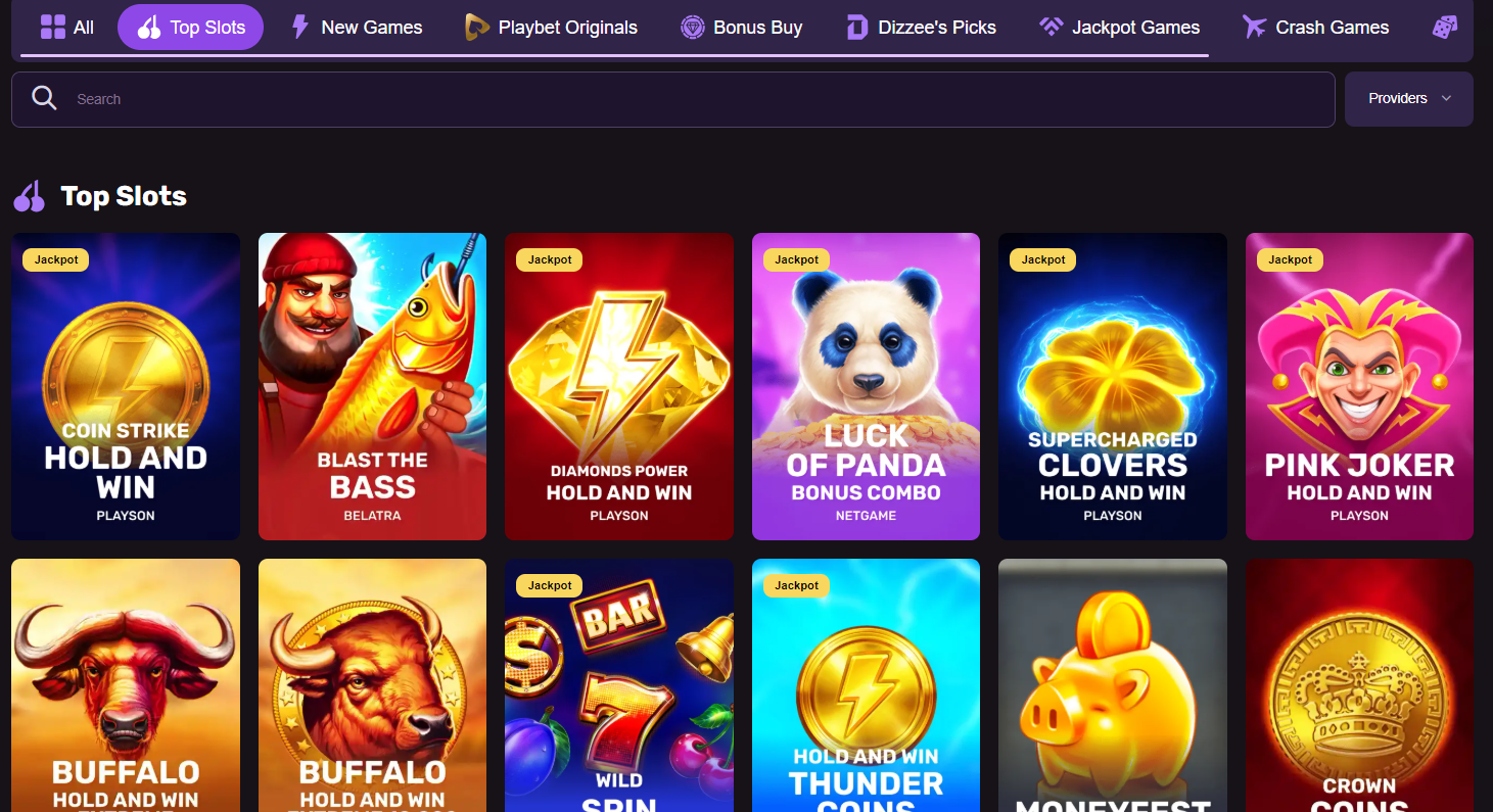 playbet.io review games section screenshot
