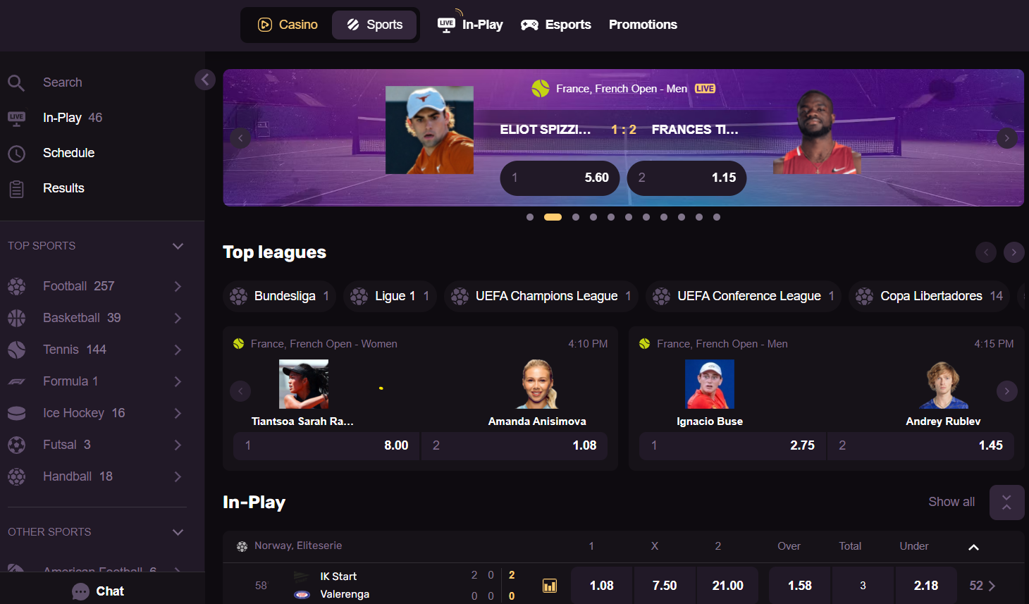 playbet.io review sports betting section screenshot