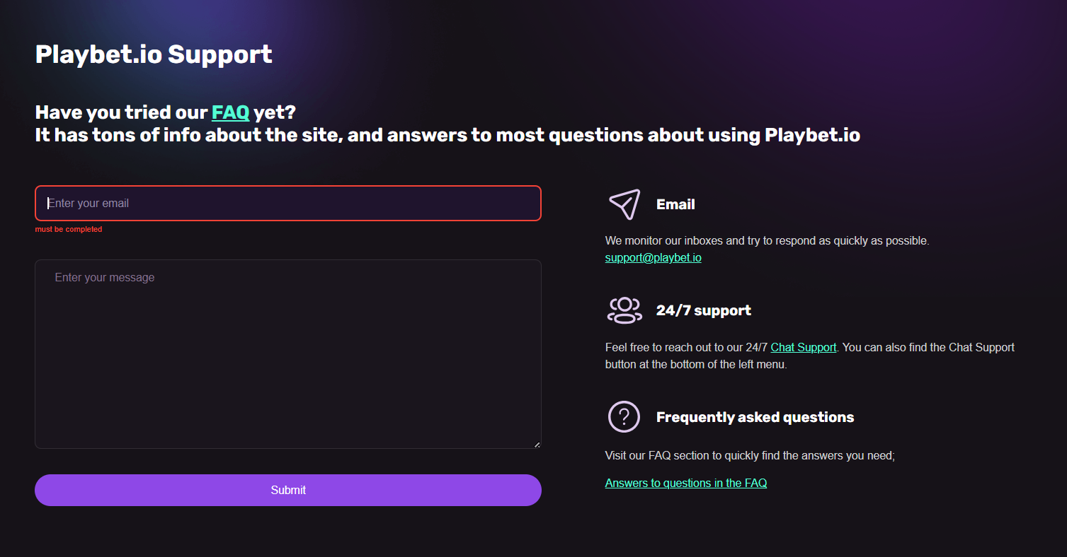 playbet.io review customer support screenshot