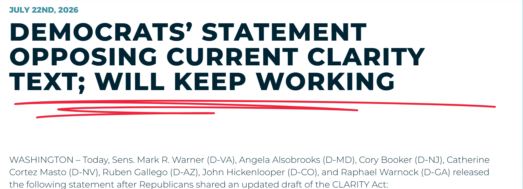 Democrats Push Back Against Latest CLARITY Act Draft