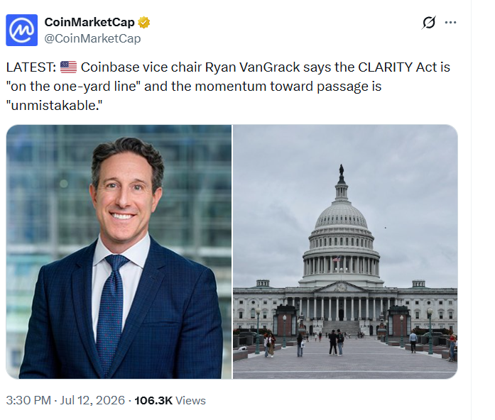 Coinbase vice chair Ryan VanGrack on the passage of the CLARITY Act 