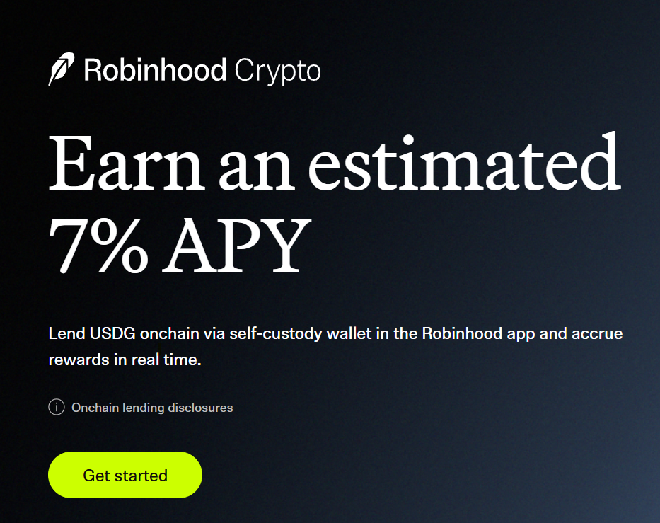 Robinhood Earn allows people to lend their dollar-backed USDG through a self-custody wallet at an estimated 7% APY