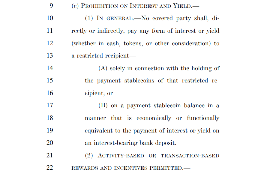 Stablecoins yield under the CLARITY Act